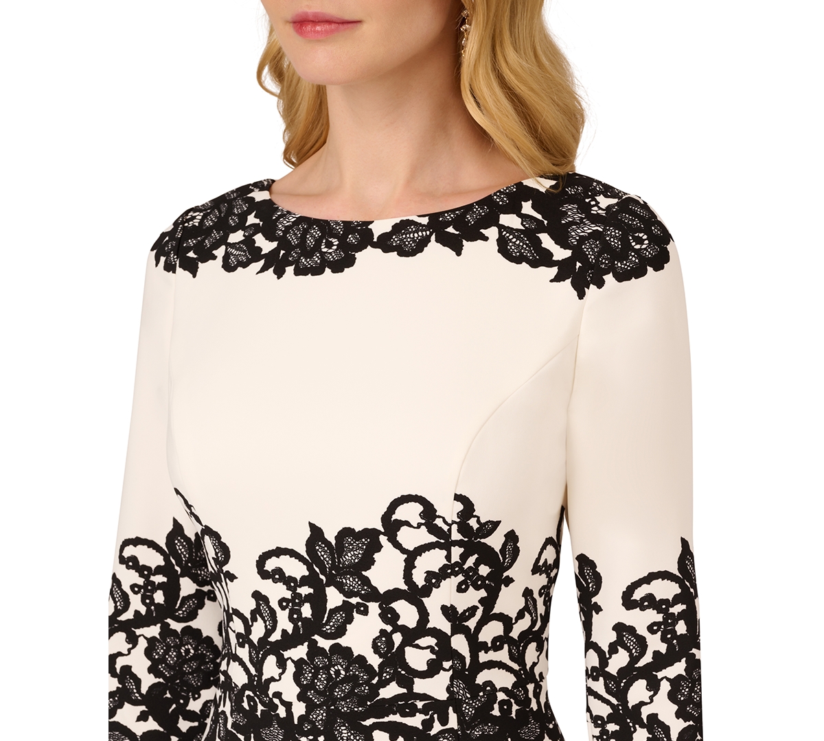 ADRIANNA PAPELL WOMEN'S SCROLL LACE PRINT 3/4-SLEEVE SHEATH DRESS 