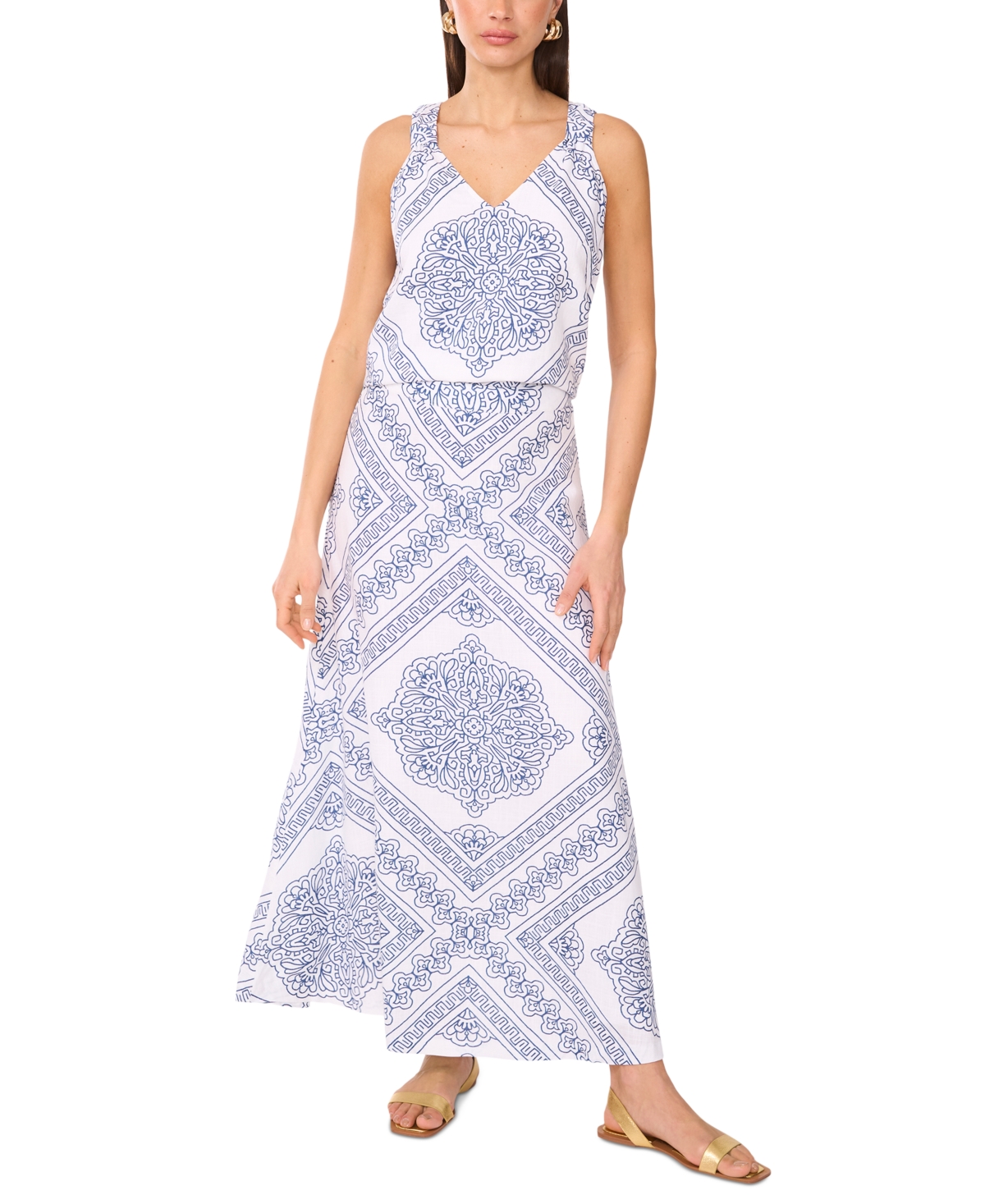 VINCE CAMUTO WOMEN'S LINEN-BLEND A-LINE PRINTED MAXI SKIRT 