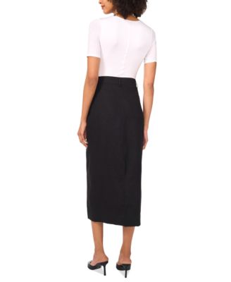 Women's Linen-Blend Patch-Pocket Midi Skirt