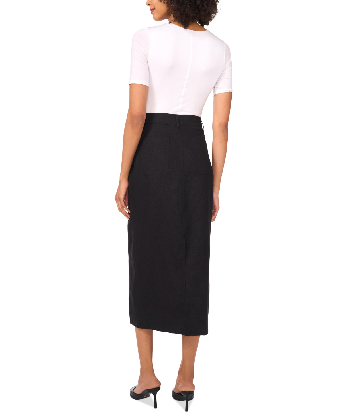 Shop Vince Camuto Women's Linen-blend Patch-pocket Midi Skirt In Rich Black