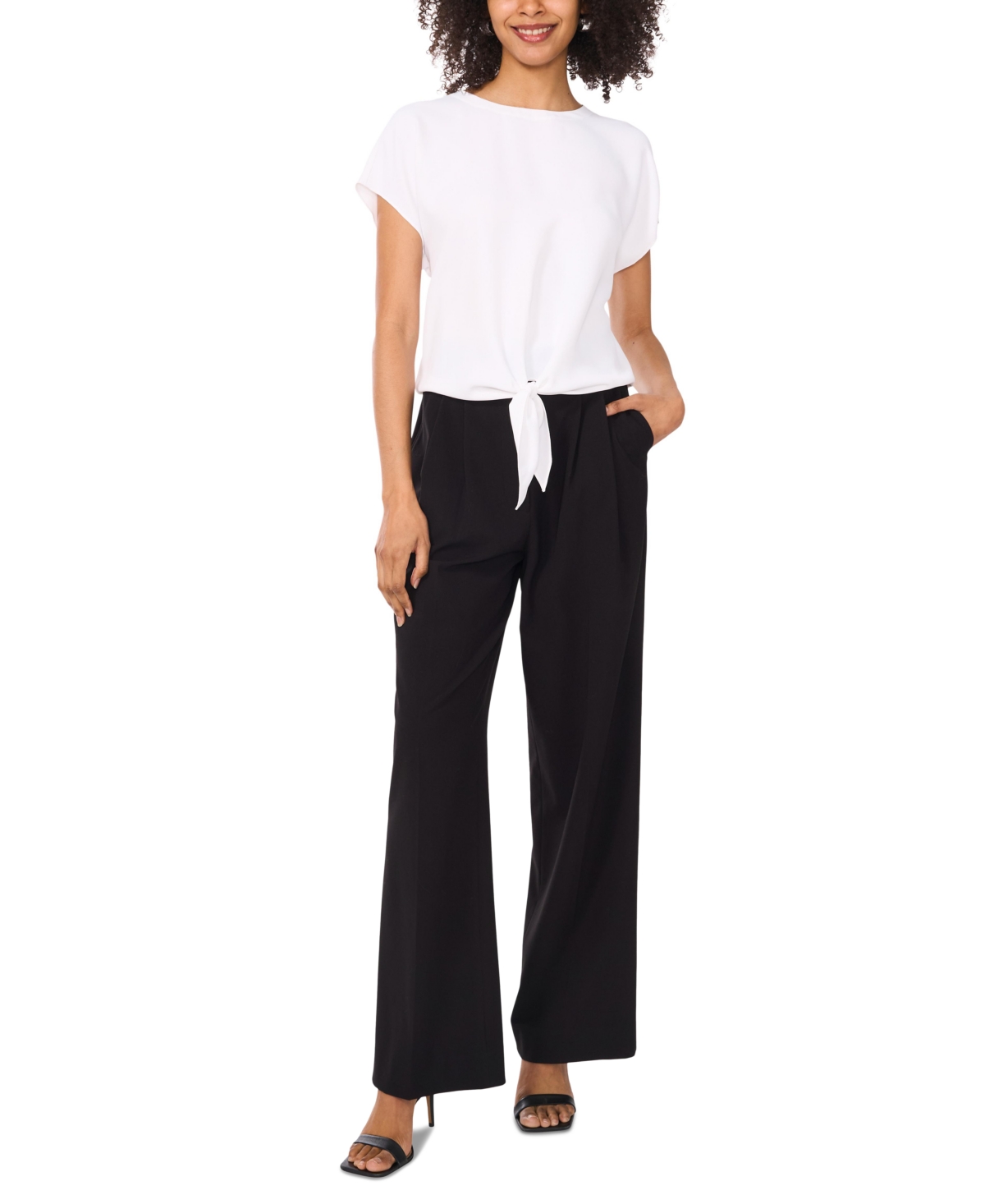 Shop Vince Camuto Women's Short-sleeve Tie-hem Top In Ultra White