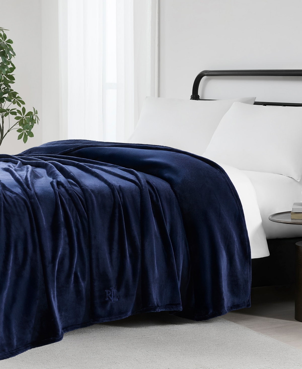 Ralph Lauren Micromink Plush Blanket, King In Navy