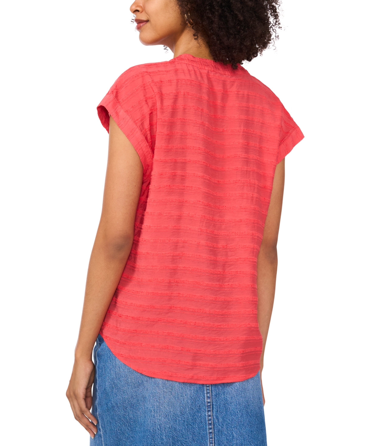 Vince Camuto Women's Textured Split-neck Cap Sleeve Top In Cayenne