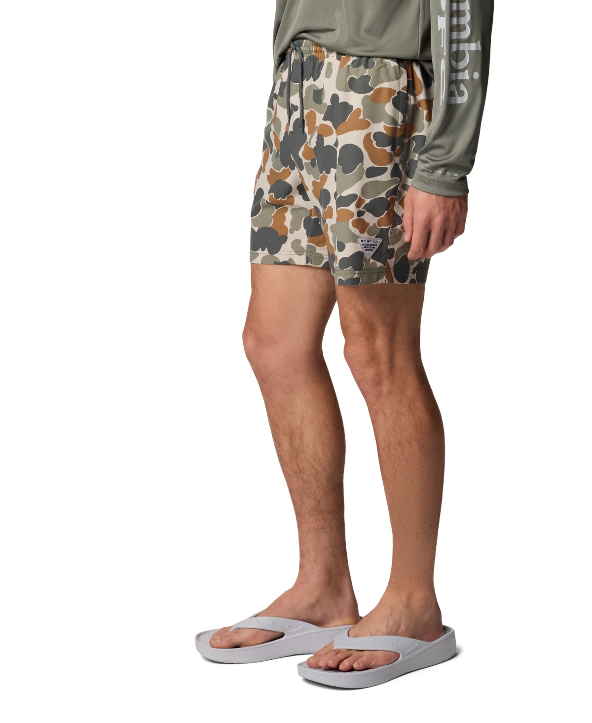 Columbia Men's Pfg Rambler Printed Water Short In Fossil Del