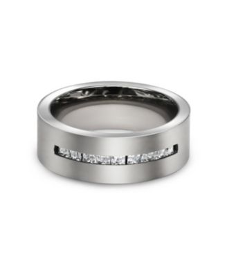 Wide Cubic Zirconia Channel Set CZ Couples Band Ring Tone Titanium