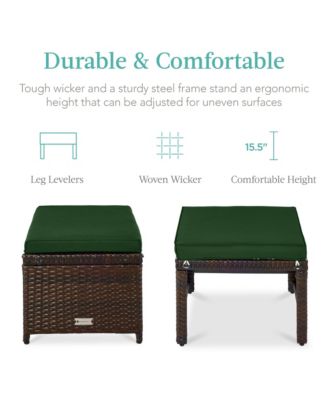 Set of 2 Multipurpose Patio Wicker Ottomans w/ Removable Cushions