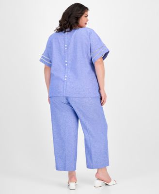 ANNE KLEIN PLUS SIZE BUTTON BACK BLOUSE WIDE LEG PANTS 