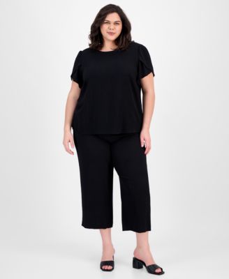 Plus Size Tulip Sleeve Top Pull On Pants