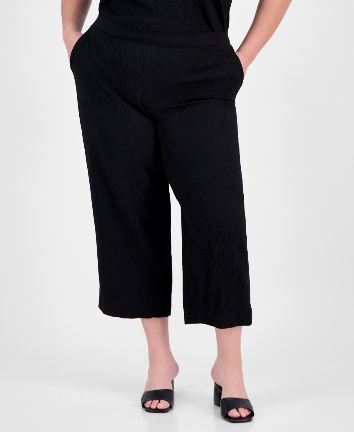 Ak Anne Klein Plus Size High-rise Cropped Pull-on Pants
