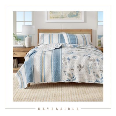 Reversible Stripe and Coastal Quilt Set with Shams