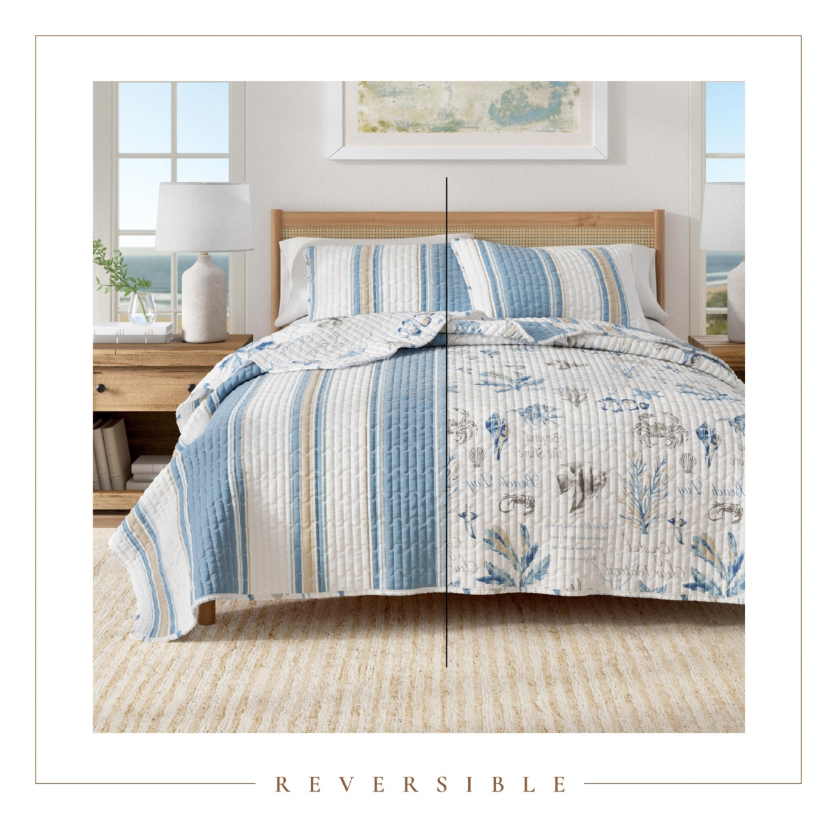 Linery & Co. Reversible Stripe and Coastal Quilt Set with Shams