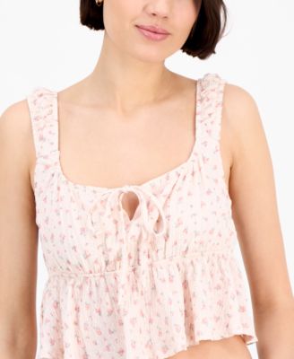 Pink Rose Juniors' Floral Printed Sleeveless Peplum Top