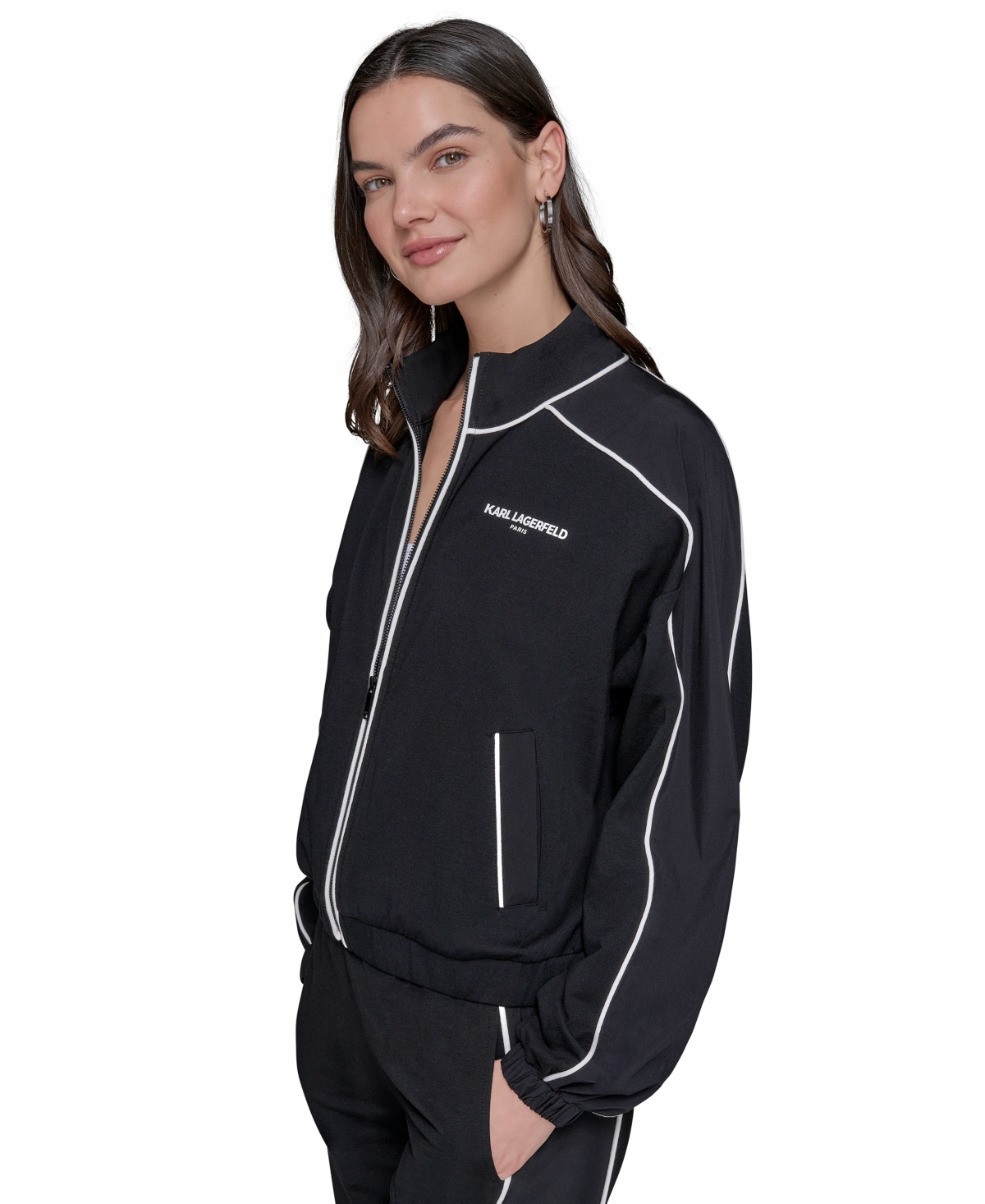 Karl Lagerfeld Women's Mock-neck Colorblocked Jacket In Black