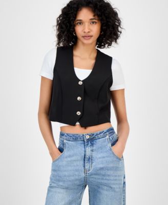 Women's V-Neck Button-Front Sleeveless Vest, Exclusively at Macy's  