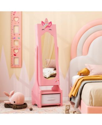 Kids Jewelry Cabinet with Full-Length Mirror for Kids Bedroom and Playroom