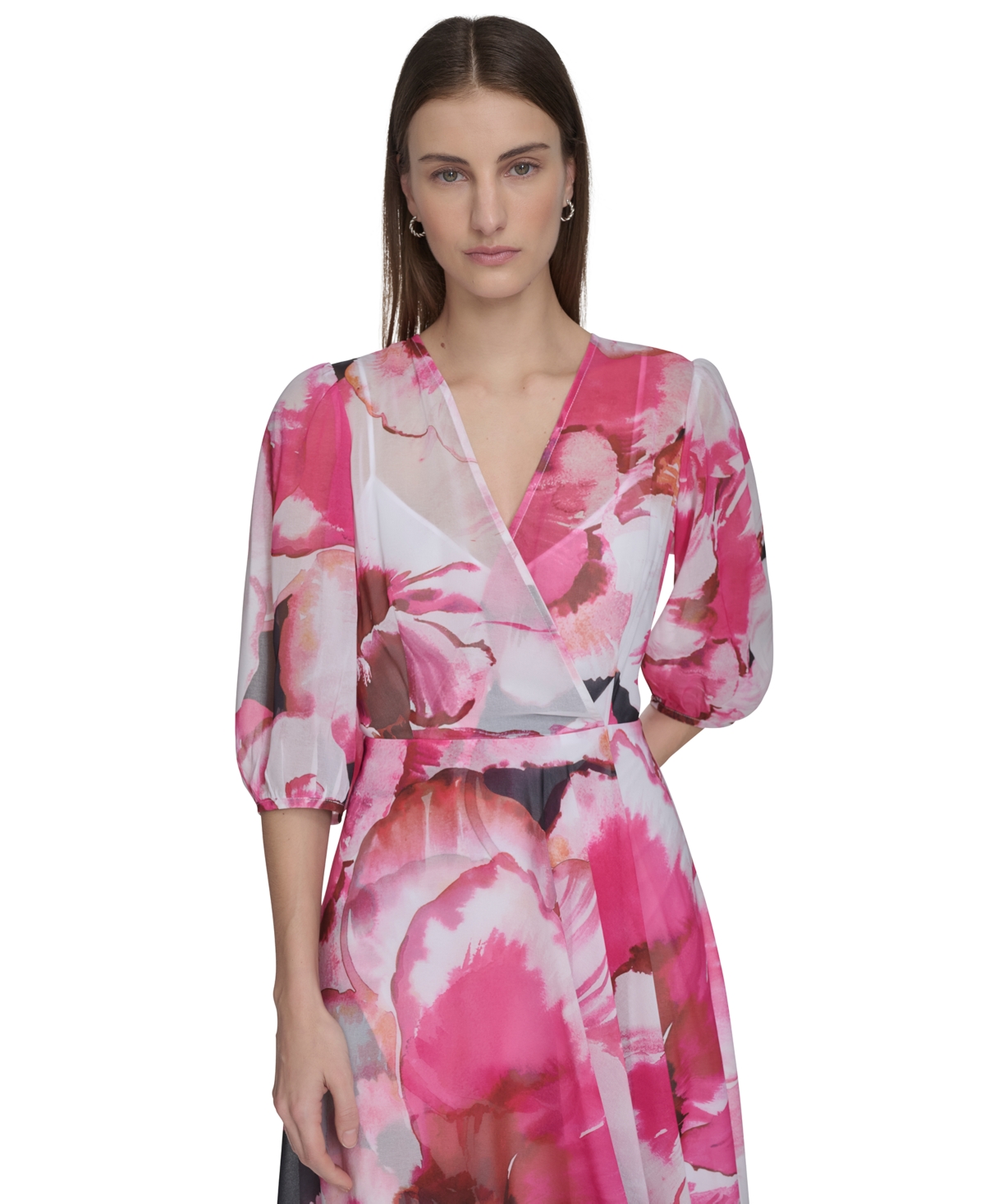 Shop Calvin Klein Women's Floral Chiffon High-low Dress In Hibiscus Multi