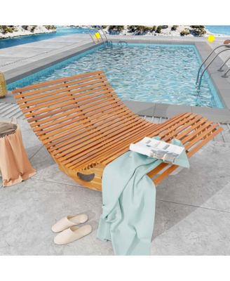 Outdoor Double Chaise Lounge for 2 with High Back Slatted Seat Stopper for Patio