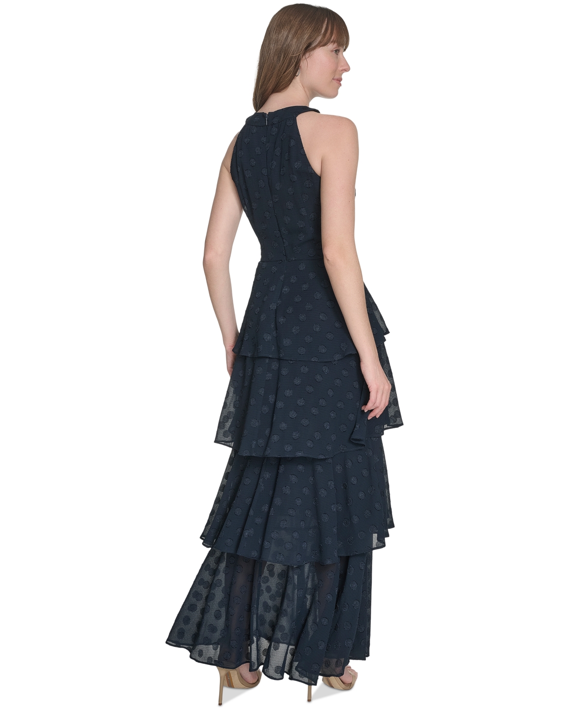 Tommy Hilfiger Women's Jacquard Halter-neck Sleeveless Tiered Dress In Sky Captain