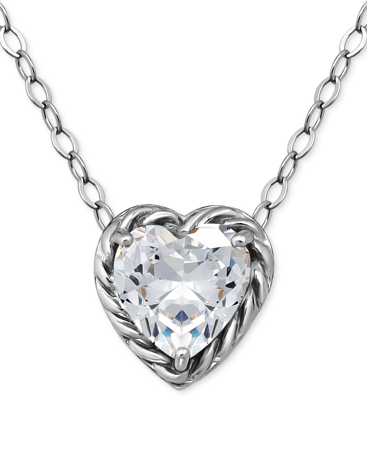 Giani Bernini Cubic Zirconia Heart Pendant Necklace, 16" + 2" Extender, Exclusively At Macy's In Silver
