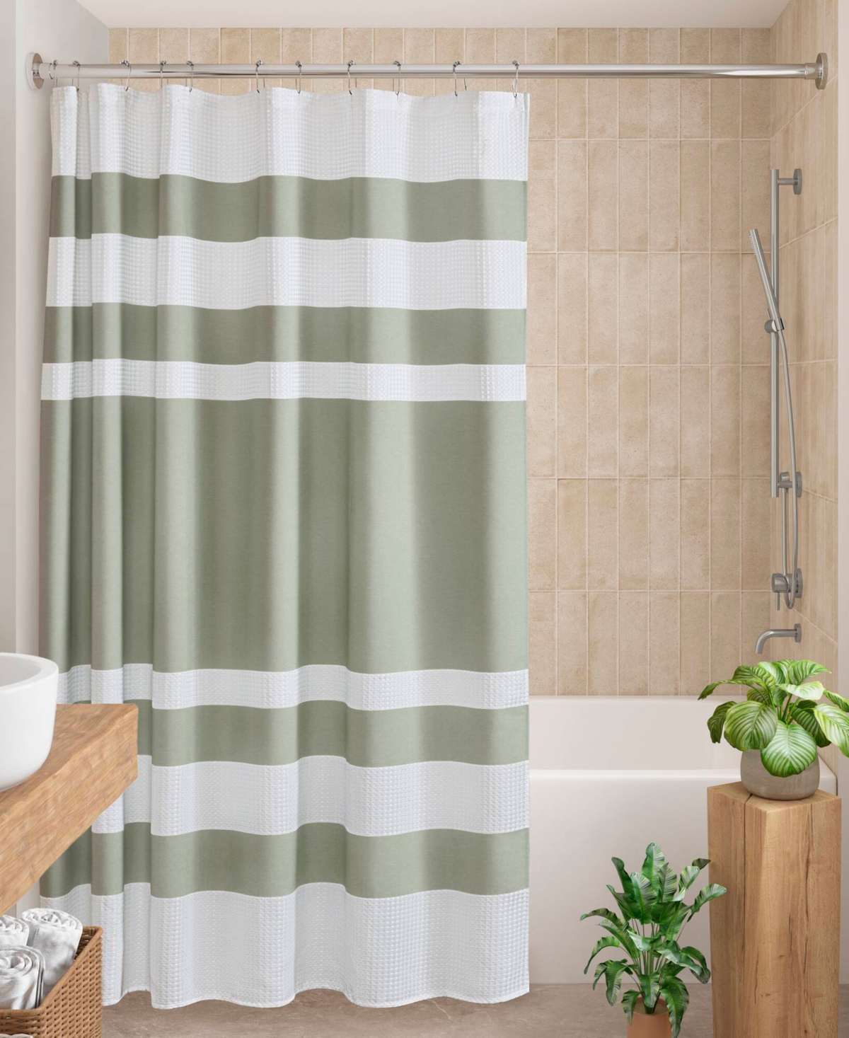 Madison Park Spa Waffle 3m-scotchgard Shower Curtain, 72" X 84" In Sage Green