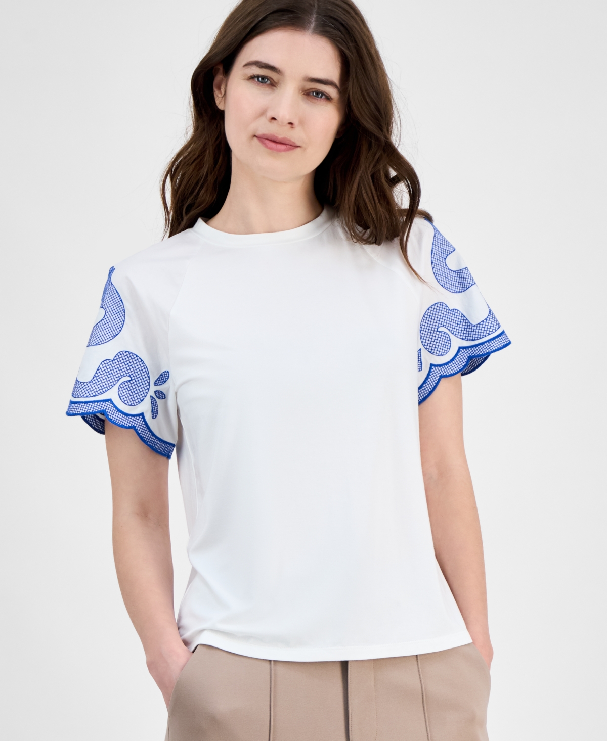 Women's Printed Short-Sleeve Top - White Star W Polaris Blue