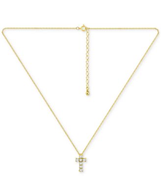 Cubic Zirconia Cross Pendant Necklace, 16" + 2" extender, Exclusively at Macy's