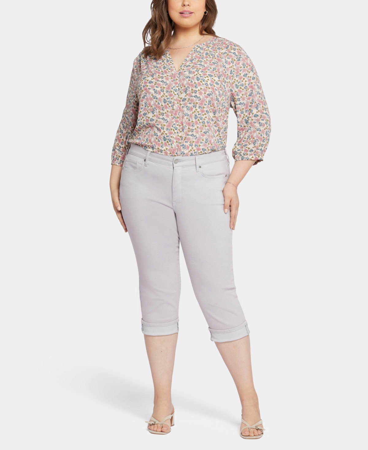 Nydj Plus Size Marilyn Straight Crop Cuff Jeans In Cultivated Pearl Gray
