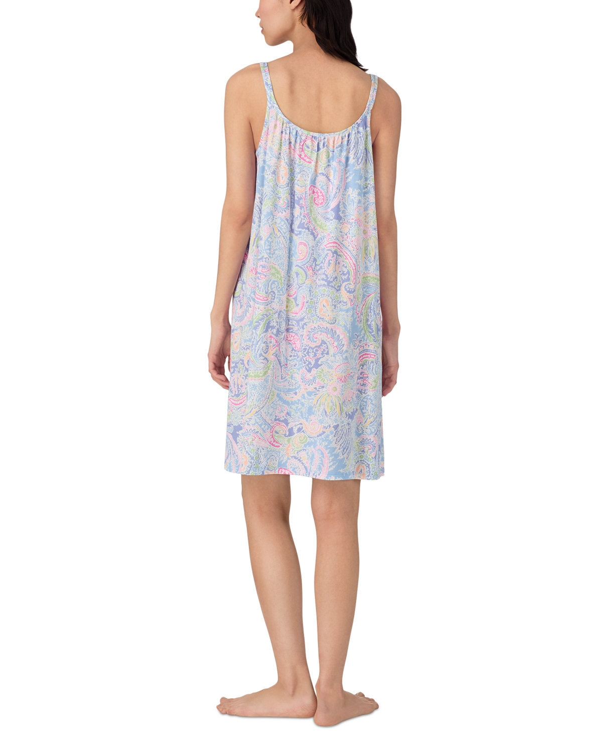 Ralph Lauren Lauren  Paisley Print Double Strap Cotton Blend Nightgown In Blue Pais