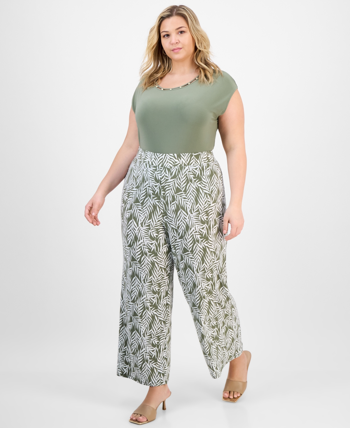 Kasper Plus Size Printed Wide-leg Pull-on Pants