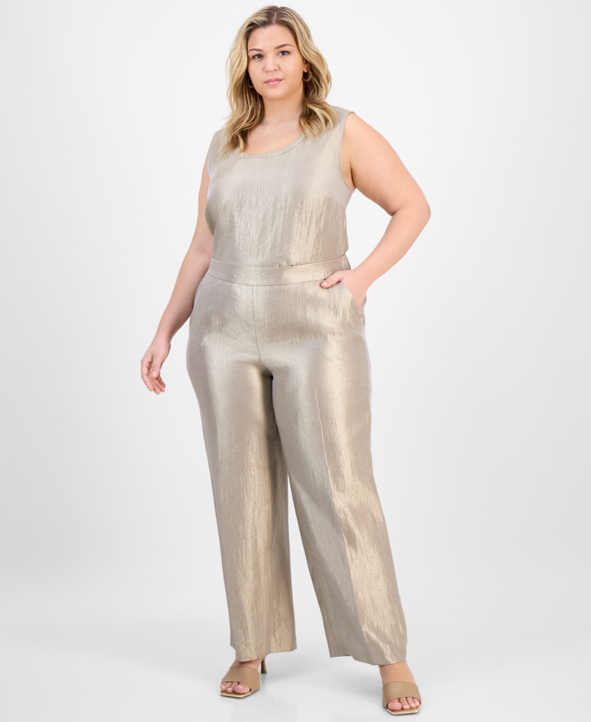 Kasper Plus Size Metallic Wide-leg Pull-on Pants