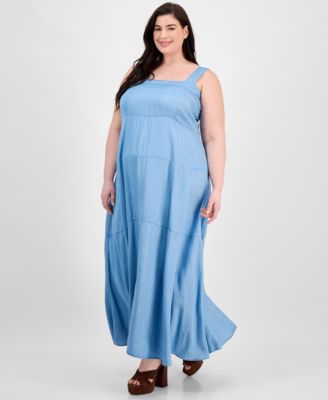 Plus Size Square-Neck Smocked-Back Sleeveless Maxi Dress