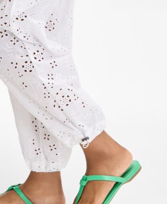 Women's Cotton Eyelet Pull-On Joggers, Exclusively at Macy's