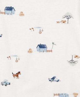 Baby Boys Cotton Little Character Set&reg; Hooded Cardigan, Barn-Print Bodysuit & Striped Pants, 3 Piece Set