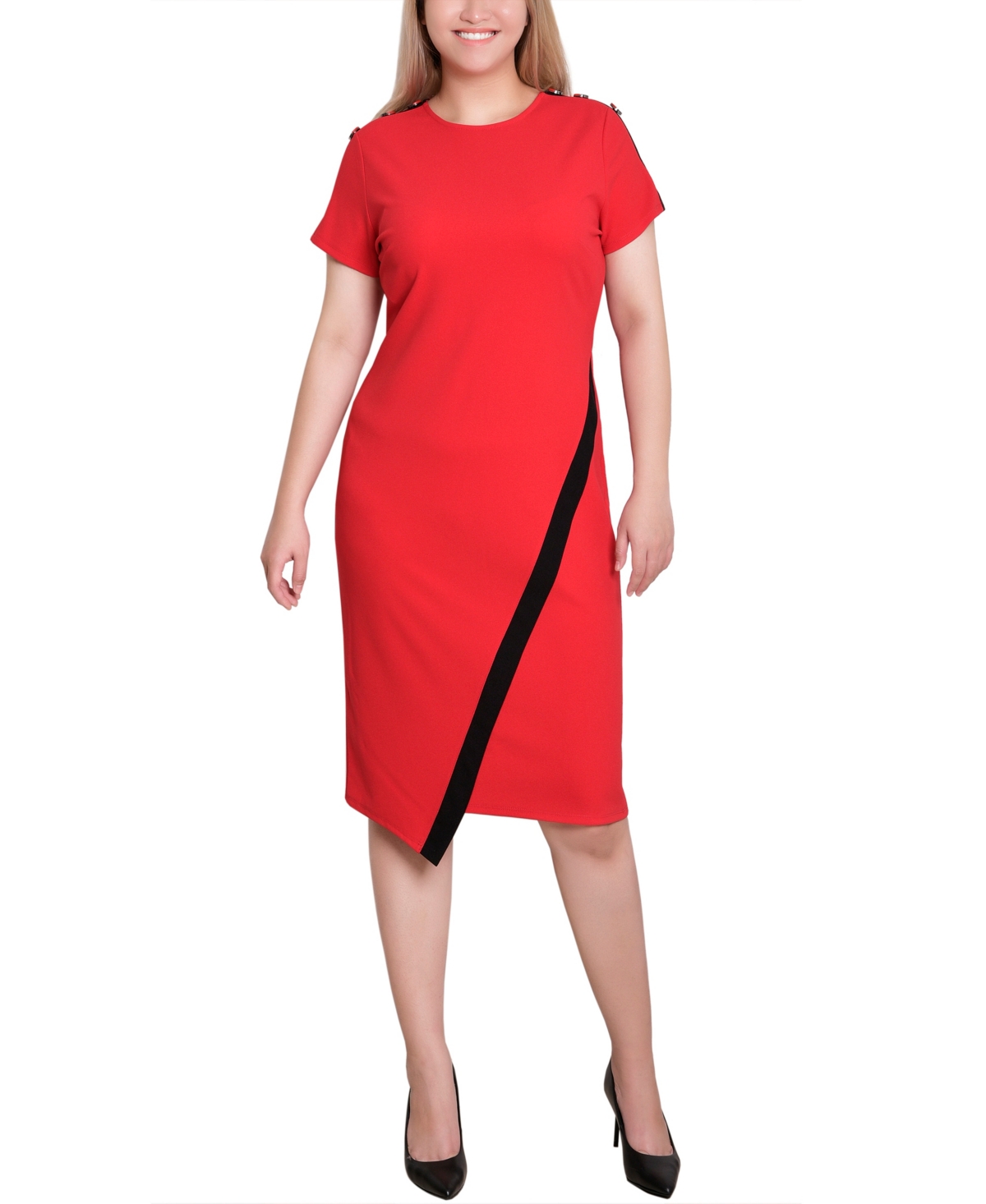 Ny Collection Petite Short Sleeve Asymmetrical Hem Dress