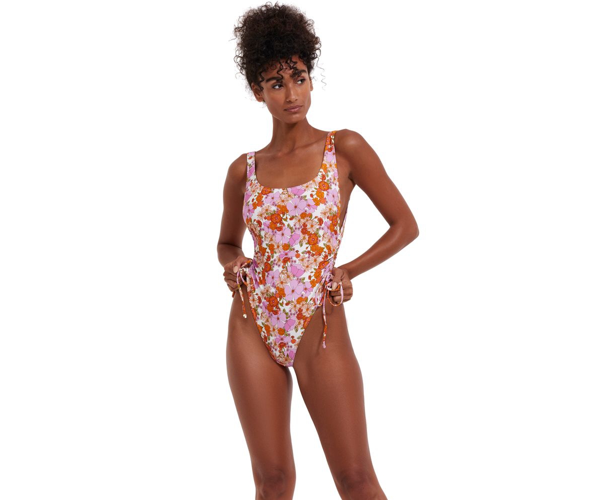 Women's Vintage Florals Scoop Neck Adjustable One Piece Swimsuit - Multi