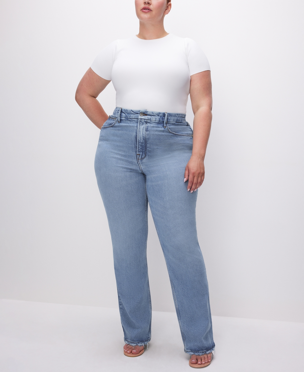 Shop Good American Scuba Crewneck Short-sleeve Bodysuit In White