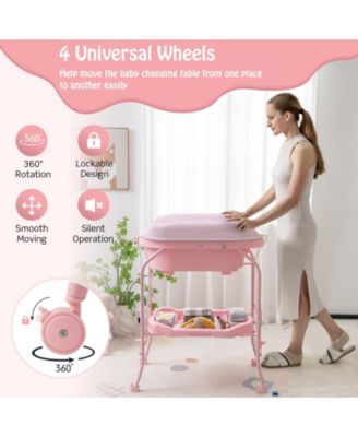 Folding Baby Changing Table with Bathtub and 4 Universal Wheels