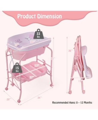Folding Baby Changing Table with Bathtub and 4 Universal Wheels