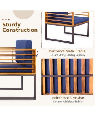 3 Piece Outdoor Conversation Furniture Set Acacia Wood Patio Bistro Set w/ Cushions