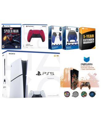Playstation 5 Slim Disc with Spider-Man: Miles Morales, Extra Cosmic Red Controller, Gamer Kit, Trigger Kit and MightySkins Decal Voucher + 1 Yea