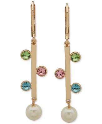 Emily in Paris - Gold-Tone Muti Stone & Imitation Pearl Linear Earrings