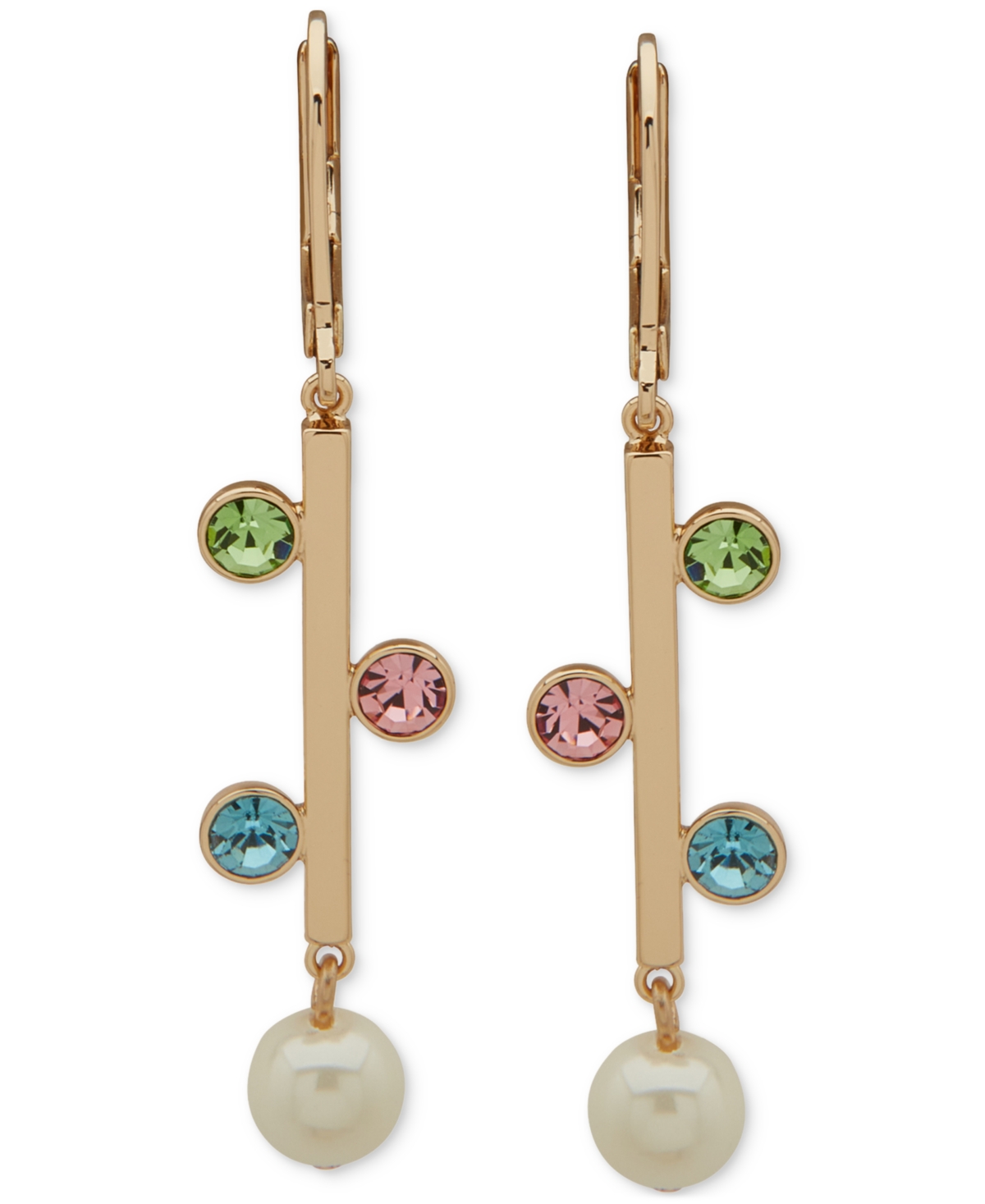Gold-Tone Muti Stone & Imitation Pearl Linear Earrings - Multi