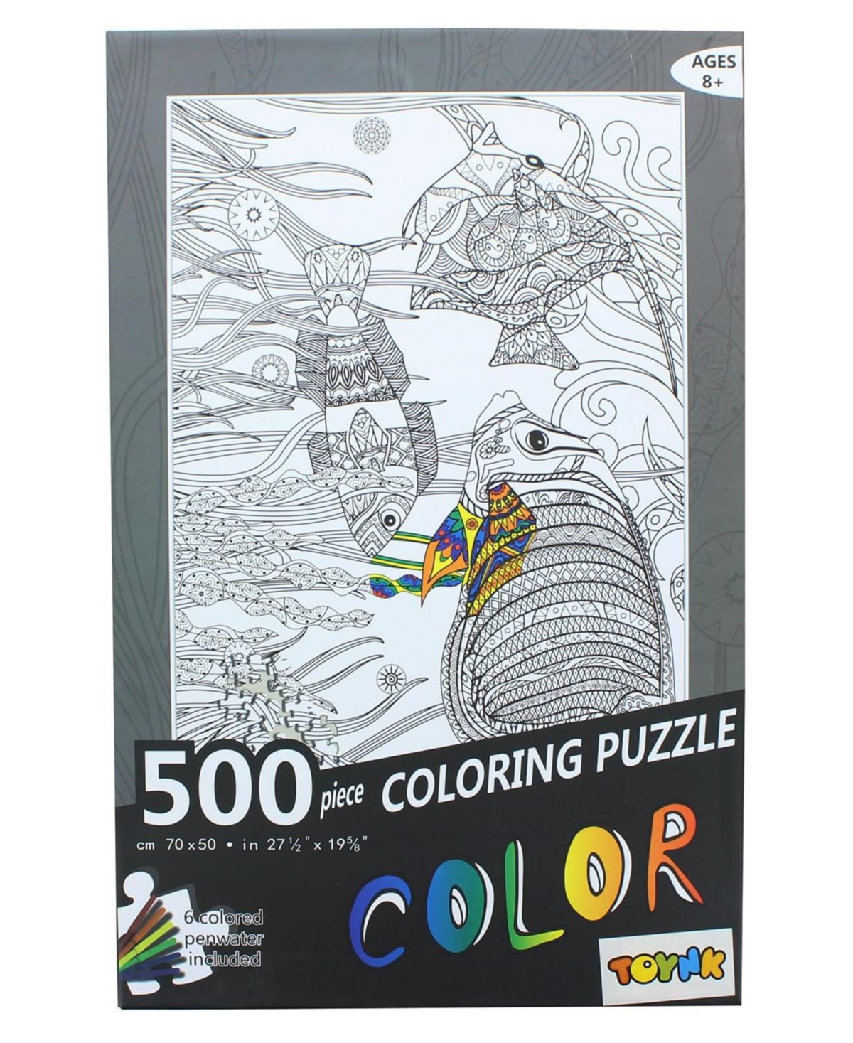 Fish 500 Piece Coloring Jigsaw Puzzle + 6 Markers
