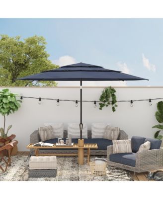 11 ft. Outdoor Patio Market Beach Umbrella with 3-Tier Vented Canopy, With 8 Heavy-Duty Ribs & Crank Tilt in Blue