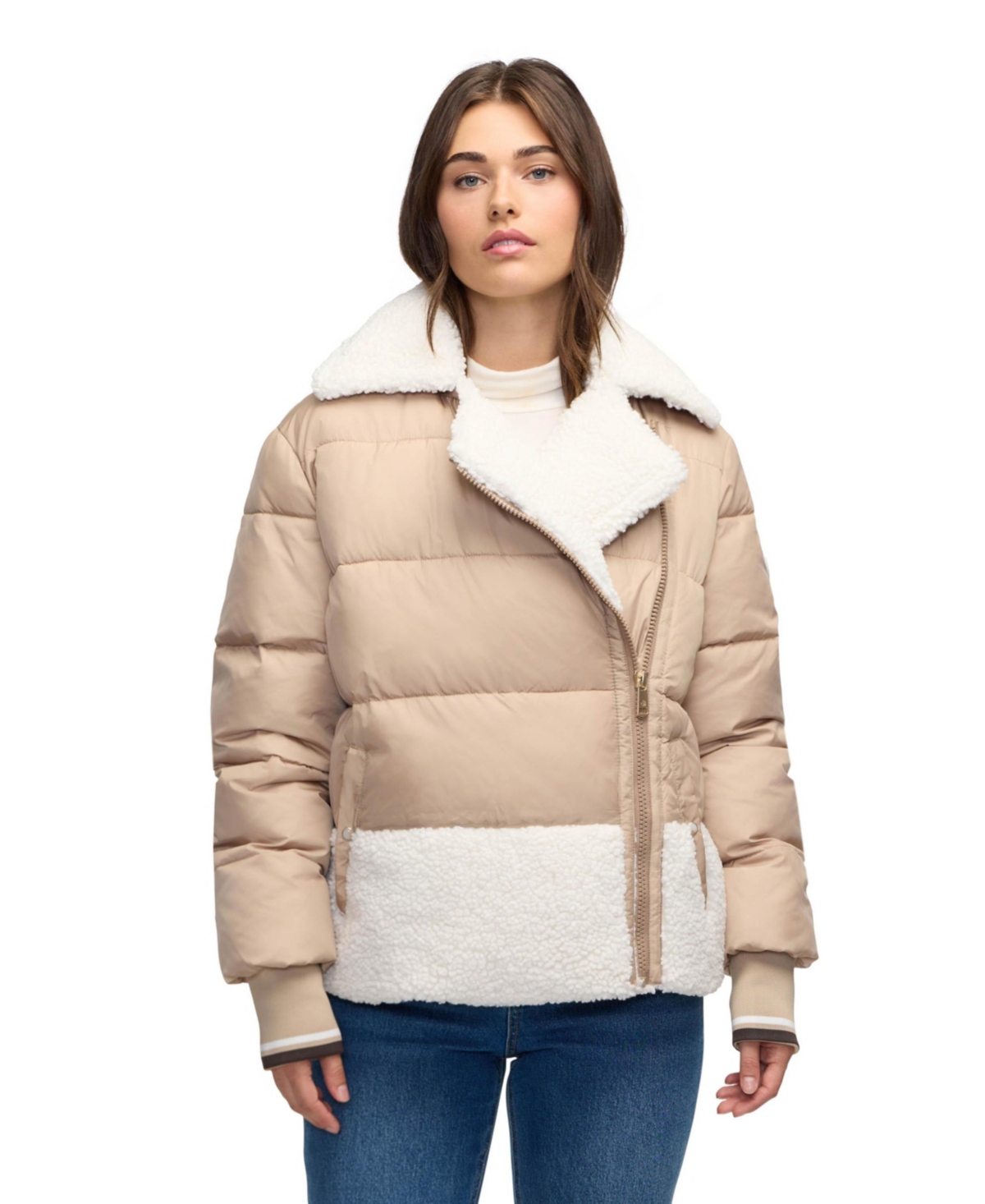 Women's Anika Short Boxy Puffer With Stand Collar - Mocha