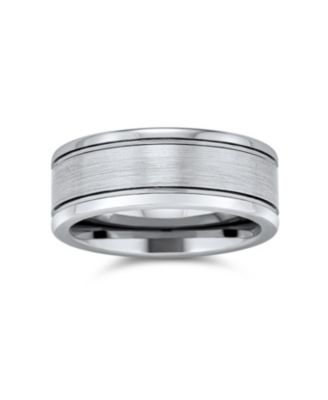 Simple Double Grooved Brushed Matte Center Stripe Couples Titanium Band Ring Silver Tone Comfort Fit