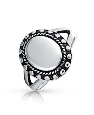 Bling Jewelry Beaded Halo .925 Sterling Silver Oval Signet Ring Split ...
