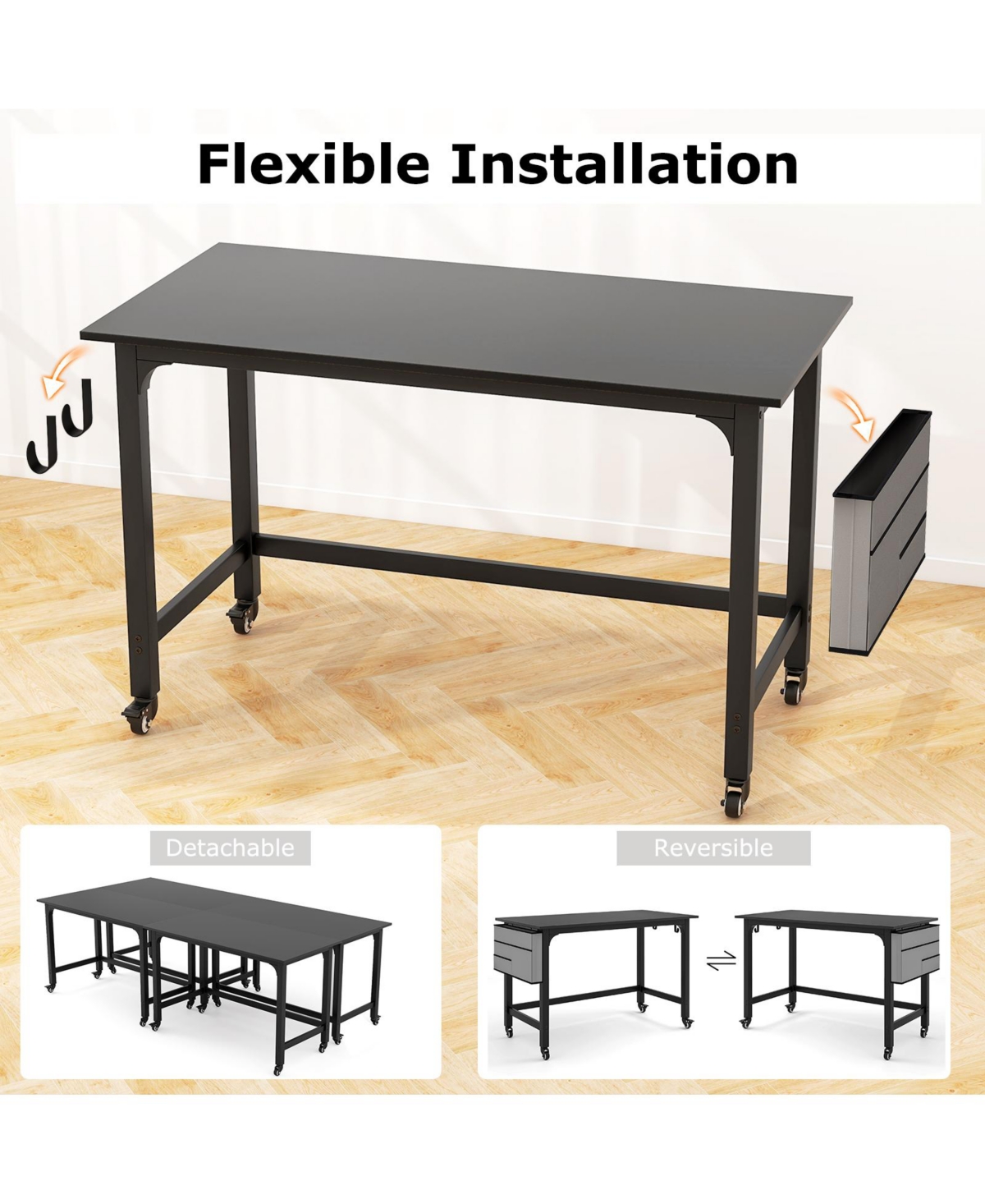 48 Inch Mobile Computer Workstation with 4 Smooth Casters