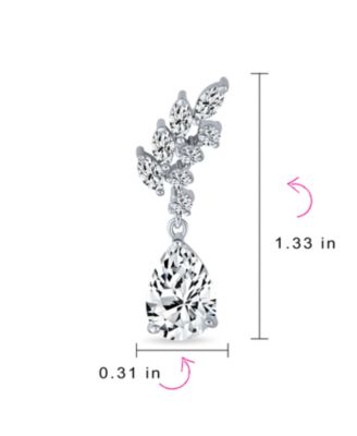Prom Leaf Teardrop Dangle Chandelier Earrings Silver Cubic Zirconia 1.3 Inch