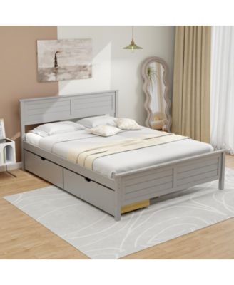 Full Size Bed Frame with Storage Drawers and Solid Wood Headboard